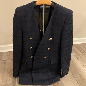 Zara Midnight Blue Double-Breasted Blazer